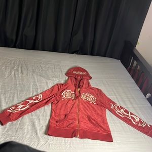 y2k red cotton/polyester zip-up jacket